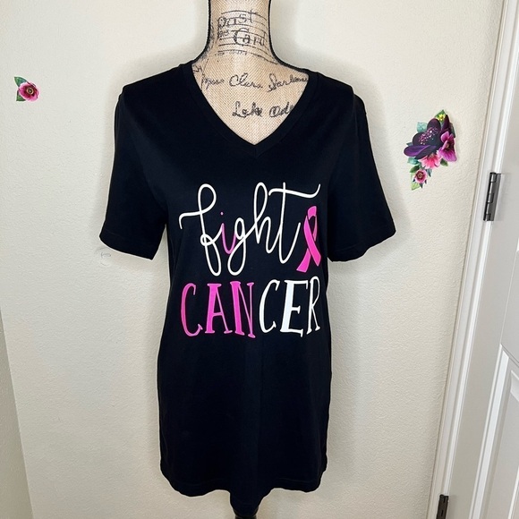 Spirit with Style Breast Cancer “Fight Cancer” Black, White & Pink T Shirt Sz M - Picture 1 of 5